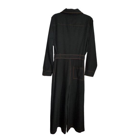 Black Utility Jumpsuit With Belt & Contrast Stitching Size XL Classic Y2k Classi - Picture 3 of 9